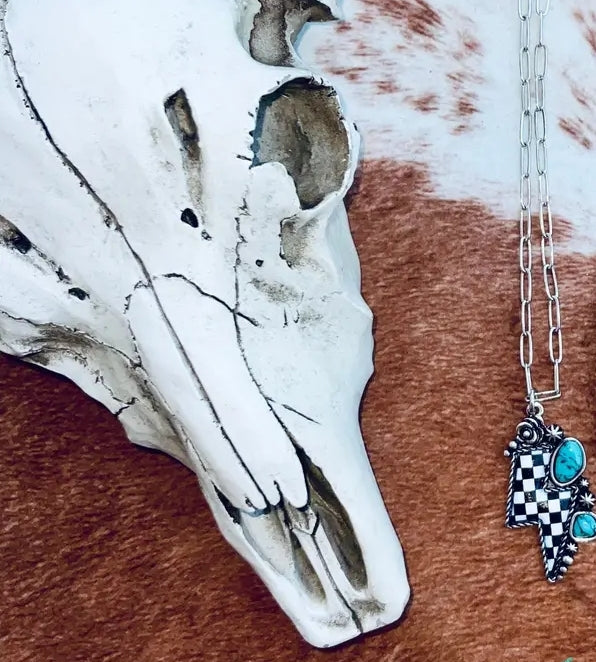 Western Thunder Checkered Printed Stone Necklace