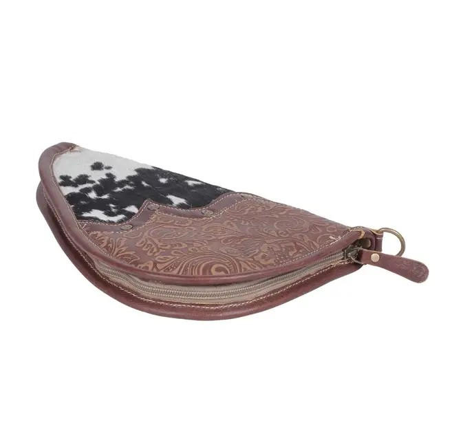 Half-circle pouch with floral pattern on a white background