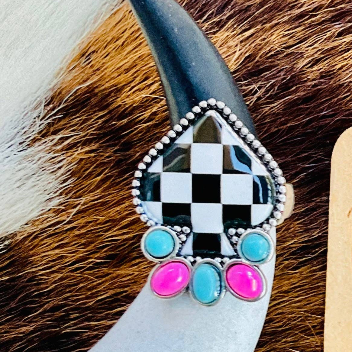 Western Checker Spade Stretch Ring