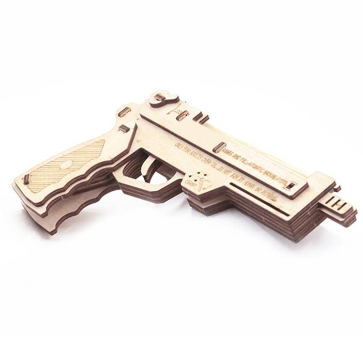 Wooden gun-shaped object on a white background